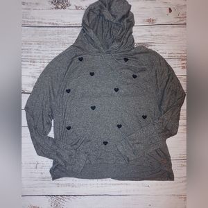 Victorias Secret PINK Lightweight Gray Black Hearts Hoodie Valentines Day